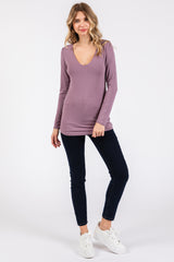 Mauve V-Neck Long Sleeve Top