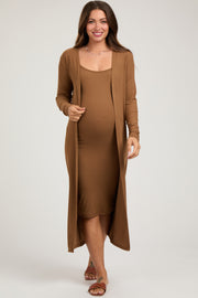 Camel Ribbed Cardigan 2 Piece Maternity Set