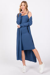 Blue Ribbed Cardigan 2 Piece Maternity Set