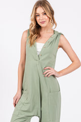 Light Olive Hooded Button Up Jumpsuit