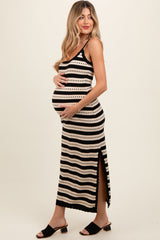 Beige Patterned Sleeveless Maternity Maxi Dress