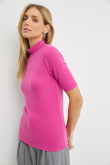 Fuchsia Short Sleeve Turtleneck Top