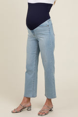 Light Blue Straight Crop Maternity Jeans