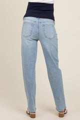 Light Blue Basic Maternity Straight Leg Jeans