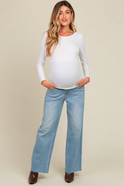 Light Blue Cut Hem Straight Leg Maternity Jeans