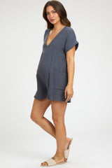 Charcoal Gauze Short Sleeve Maternity Romper