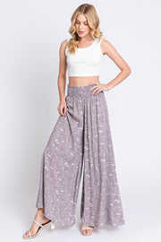 Lavender Floral Smocked Wide Leg Pants