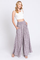 Lavender Floral Smocked Wide Leg Pants