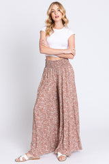 Mauve Floral Smocked Wide Leg Maternity Pants