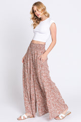 Mauve Floral Smocked Wide Leg Pants