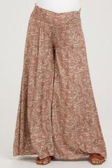 Mauve Floral Smocked Wide Leg Maternity Pants