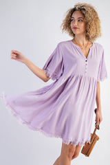 Lavender Button Front Frayed Maternity Dress