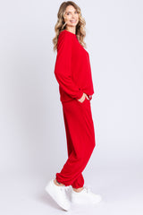 Red Soft Knit Brushed Long Sleeve Lounge Set