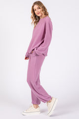 Lavender Soft Knit Brushed Long Sleeve Lounge Set