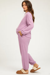 Lavender Soft Knit Brushed Long Sleeve Maternity Lounge Set