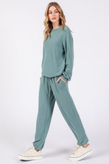 Sage Soft Knit Brushed Long Sleeve Lounge Set