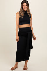 Black Crop Top And Ruffle Maternity Skirt Set