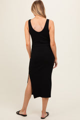 Black Short Sleeve Ruched Maternity Dress