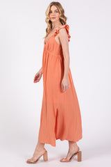 Orange Ruffle Strap Midi Dress