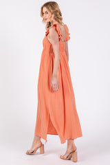 Orange Ruffle Strap Midi Dress