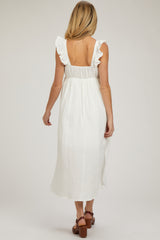 White Ruffle Strap Maternity Midi Dress