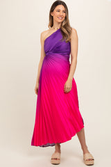 Purple Ombre Pleated Asymmetrical Maternity Maxi Dress