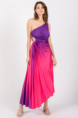 Purple Ombre Pleated Asymmetrical Maxi Dress