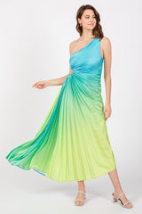 Blue Ombre Pleated Asymmetrical Maternity Maxi Dress