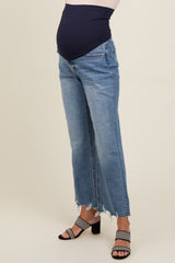 Light Blue Distressed Cropped Straight Leg Maternity Jeans