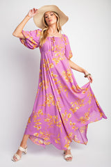 Lavender Floral Puff Sleeve Maternity Maxi Dress