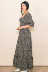 Black Floral Criss Cross Maxi Dress