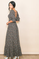 Black Floral Criss Cross Maxi Dress