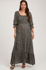 Black Floral Criss Cross Maternity Maxi Dress