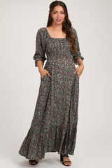 Black Floral Criss Cross Maternity Maxi Dress