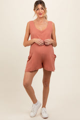 Peach Back Cutout Maternity Romper