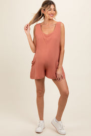 Peach Back Cutout Maternity Romper