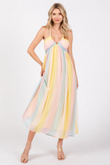 Pink Ombre Striped Braided Strap Maternity Midi Dress