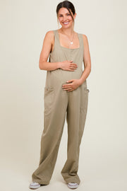 Olive Sleeveless Wide Leg Cutout Back Maternity Jumpsuit