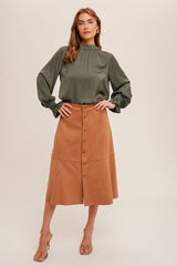 Cocoa Faux Suede Midi Skirt