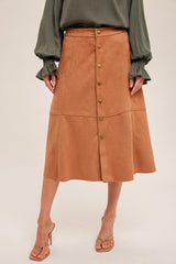 Cocoa Faux Suede Midi Skirt