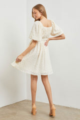 Off White Woven Texture Square Neck Dress