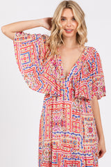 Multicolor Floral Deep V-Neck Tiered Maxi Dress