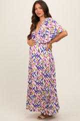 Multicolor Printed Deep V-Neck Tiered Maternity Maxi Dress