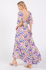 Multicolor Printed Deep V-Neck Tiered Maxi Dress