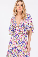 Multicolor Printed Deep V-Neck Tiered Maxi Dress