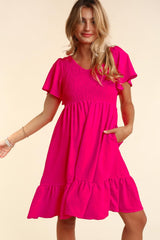 Fuchsia Smocked Ruffle Hem Dress