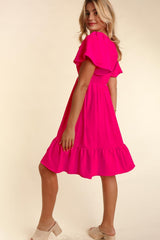 Fuchsia Smocked Ruffle Hem Dress