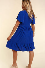 Royal Blue Smocked Ruffle Hem Dress