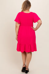 Fuchsia Smocked Ruffle Hem Maternity Plus Dress