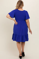 Royal Blue Smocked Ruffle Hem Maternity Plus Dress